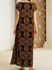 Mulvari Women's Floral Print V-Neck Short Sleeve Dress