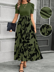 Clasi Fashionable Printed Spliced Puff Sleeve Long Dress For Summer