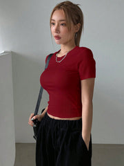 DAZY Solid Slim Fit Round Neck Short Sleeve T-Shirt