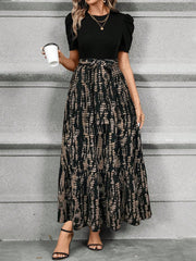 Clasi Fashionable Printed Spliced Puff Sleeve Long Dress For Summer