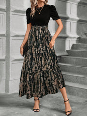 Clasi Fashionable Printed Spliced Puff Sleeve Long Dress For Summer