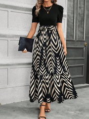 Clasi Fashionable Printed Spliced Puff Sleeve Long Dress For Summer