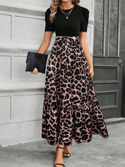 Clasi Fashionable Printed Spliced Puff Sleeve Long Dress For Summer