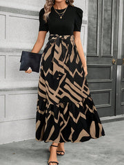 Clasi Fashionable Printed Spliced Puff Sleeve Long Dress For Summer