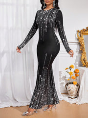 Lady Autumn And Winter Birthday Party Dresses ElegantCasualKnittedRound NeckLong SleeveWomen Dresses