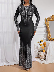 Lady Autumn And Winter Birthday Party Dresses ElegantCasualKnittedRound NeckLong SleeveWomen Dresses