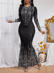 Lady Autumn And Winter Birthday Party Dresses ElegantCasualKnittedRound NeckLong SleeveWomen Dresses