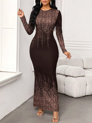 Lady Autumn And Winter Birthday Party Dresses ElegantCasualKnittedRound NeckLong SleeveWomen Dresses