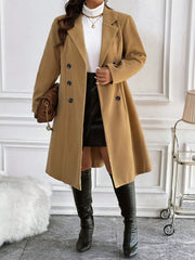 Frenchy Plus Size Women's Solid Color Casual Stand Collar Long Sleeve Woolen Coat