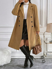 Frenchy Plus Size Women's Solid Color Casual Stand Collar Long Sleeve Woolen Coat