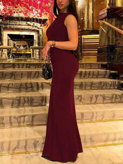 Women Solid Color Sleeveless Summer Bodycon Sexy Dress