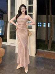 Spaghetti Strap Sequin Evening Dress