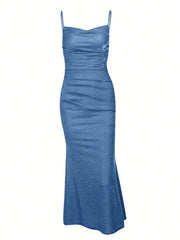 Spaghetti Strap Sequin Evening Dress
