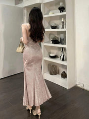 Spaghetti Strap Sequin Evening Dress