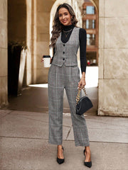 Clasi 1pc Plaid Buttoned Vest Jacket And 1pc Suit Pants Set - WestLine Apparel