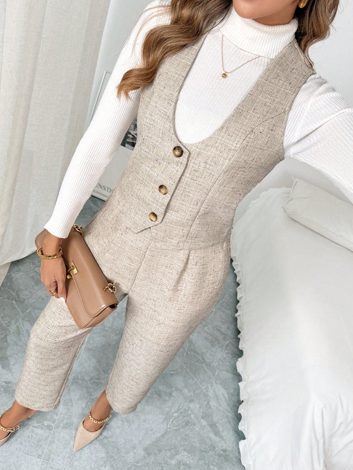 Clasi 1pc Plaid Buttoned Vest Jacket And 1pc Suit Pants Set - WestLine Apparel