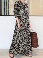 Clasi Women Long Sleeve Button Front Printed Mid-Length Casual Dress, Random Print - WestLine Apparel