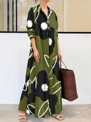 Clasi Women Long Sleeve Button Front Printed Mid-Length Casual Dress, Random Print - WestLine Apparel