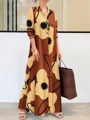 Clasi Women Long Sleeve Button Front Printed Mid-Length Casual Dress, Random Print - WestLine Apparel