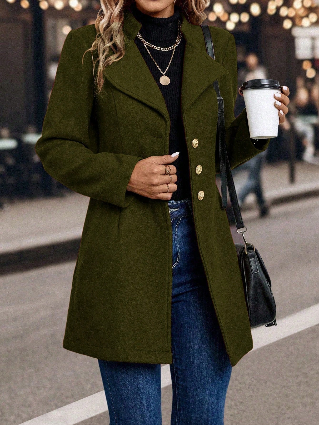 Clasi Women's Solid Color Single-Breasted Woolen Coat - WestLine Apparel