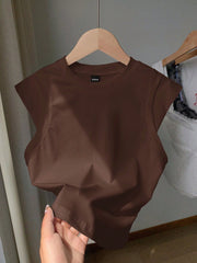 Comfortcana Women's Round Neck Short Sleeve Solid Color Simple Casual Loose Comfortable T-Shirt - WestLine Apparel