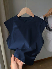 Comfortcana Women's Round Neck Short Sleeve Solid Color Simple Casual Loose Comfortable T-Shirt - WestLine Apparel