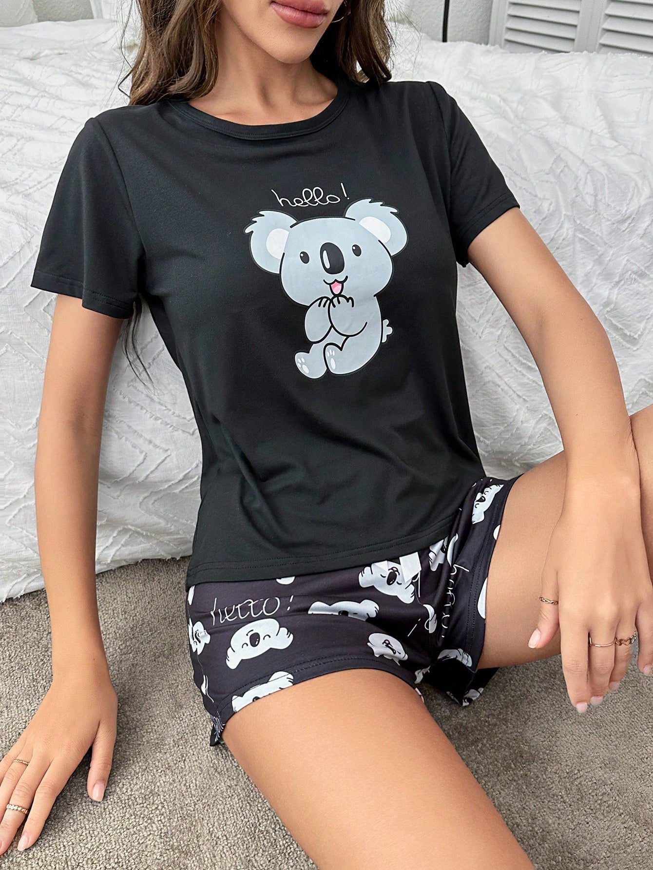 CoupledUp Cartoon & Letter Graphic PJ Set / Pajama Set - WestLine Apparel