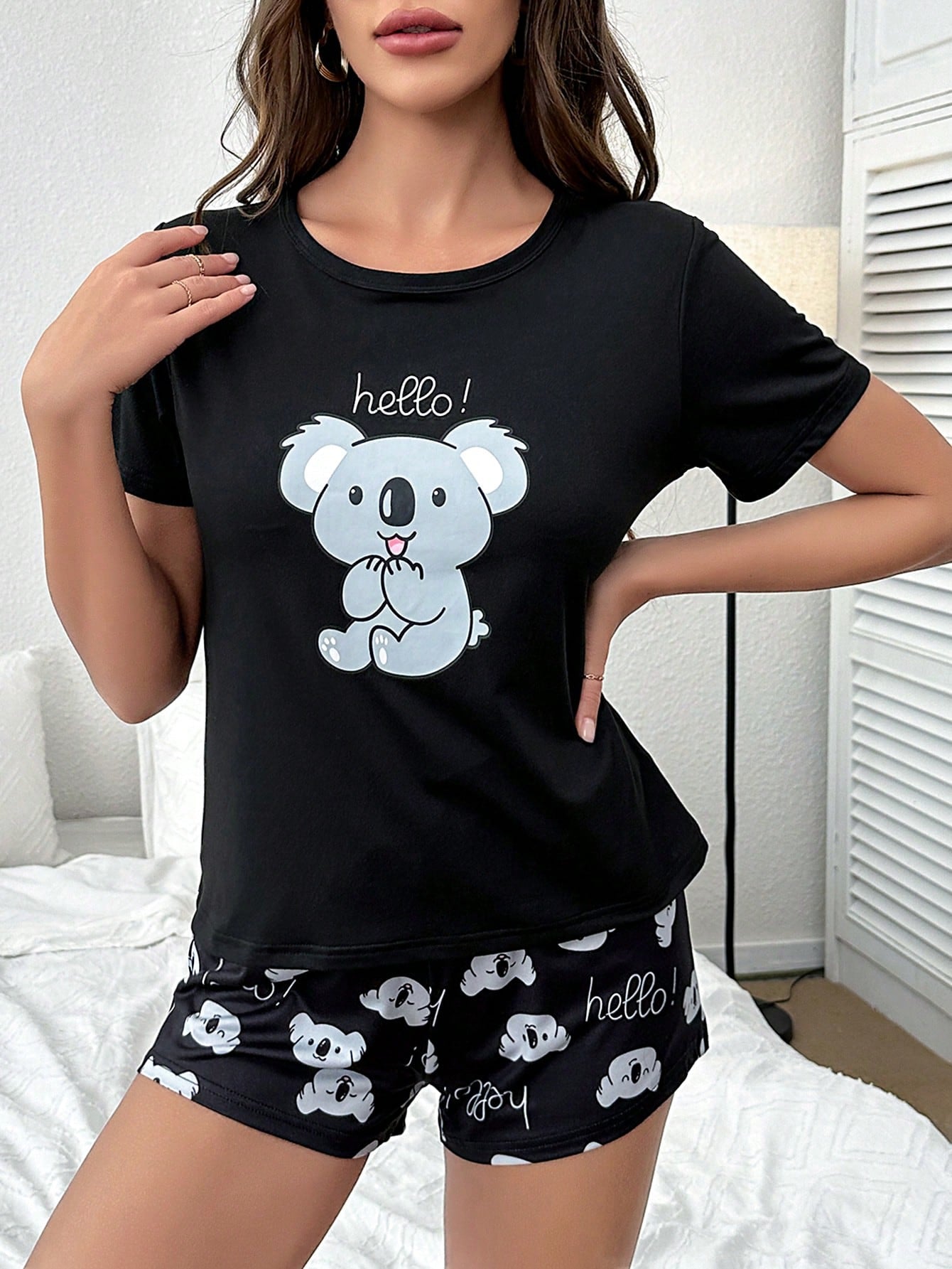CoupledUp Cartoon & Letter Graphic PJ Set / Pajama Set - WestLine Apparel
