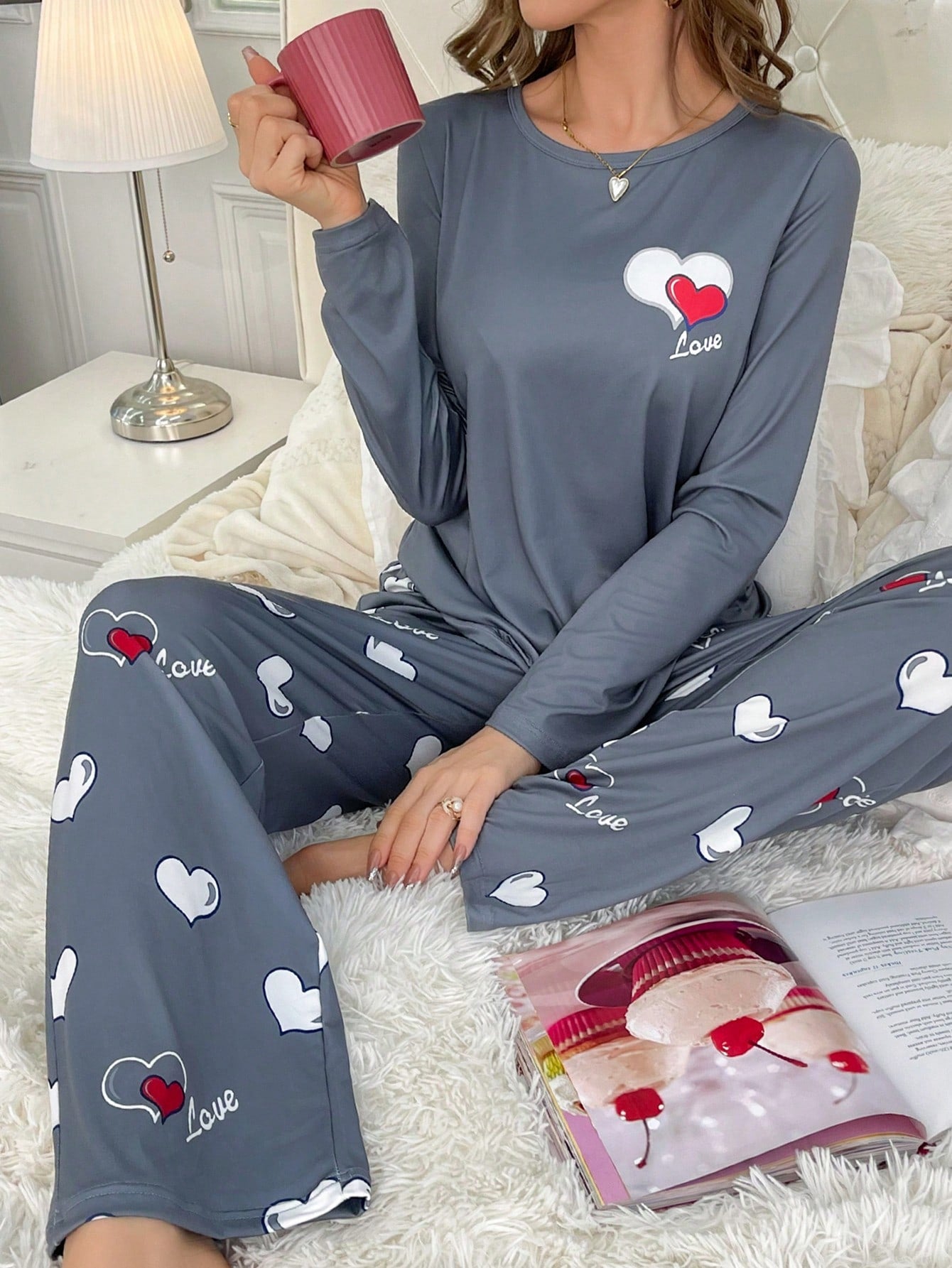 CoupledUp Heart & Letter Graphic PJ Set / Pajama Set - WestLine Apparel