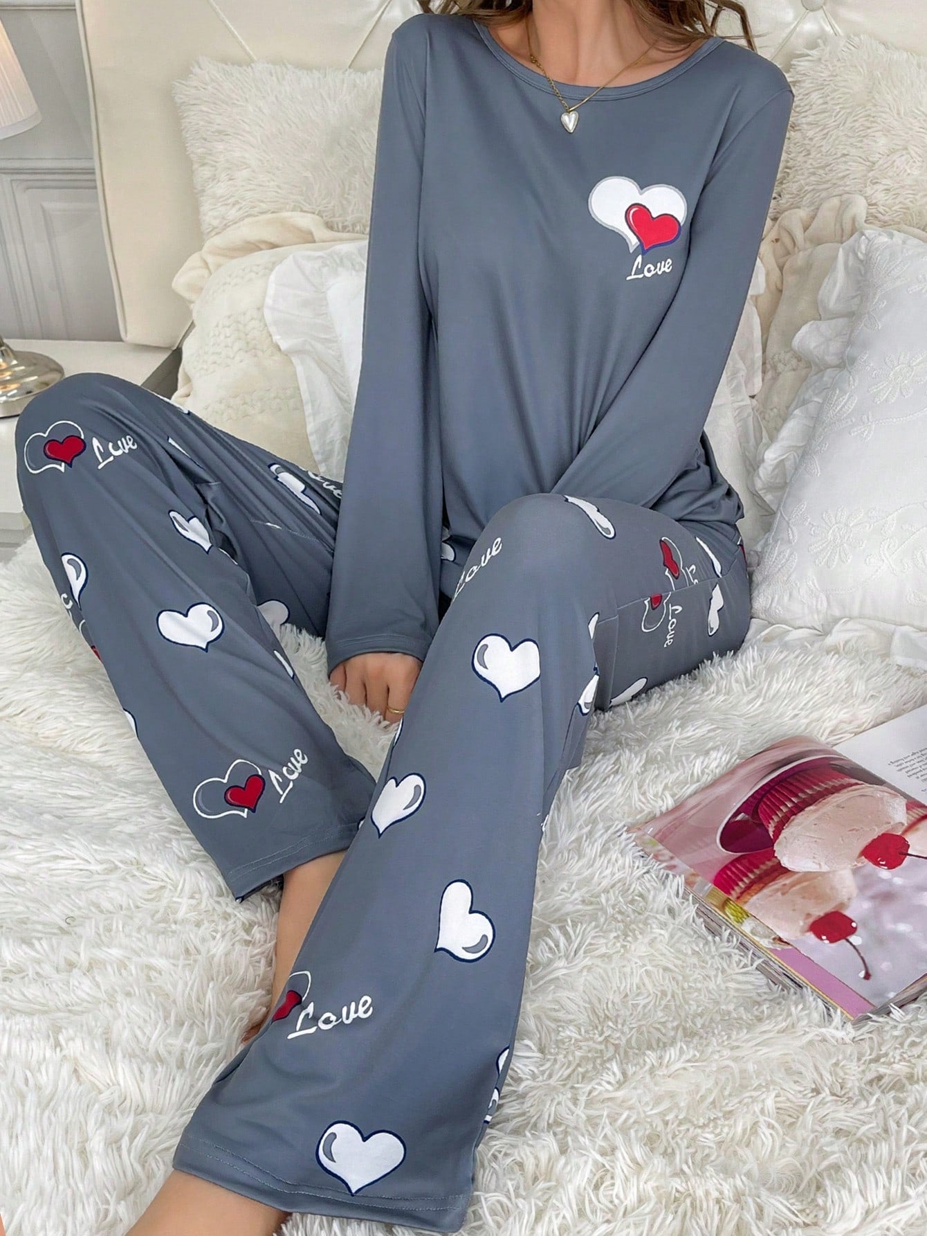 CoupledUp Heart & Letter Graphic PJ Set / Pajama Set - WestLine Apparel