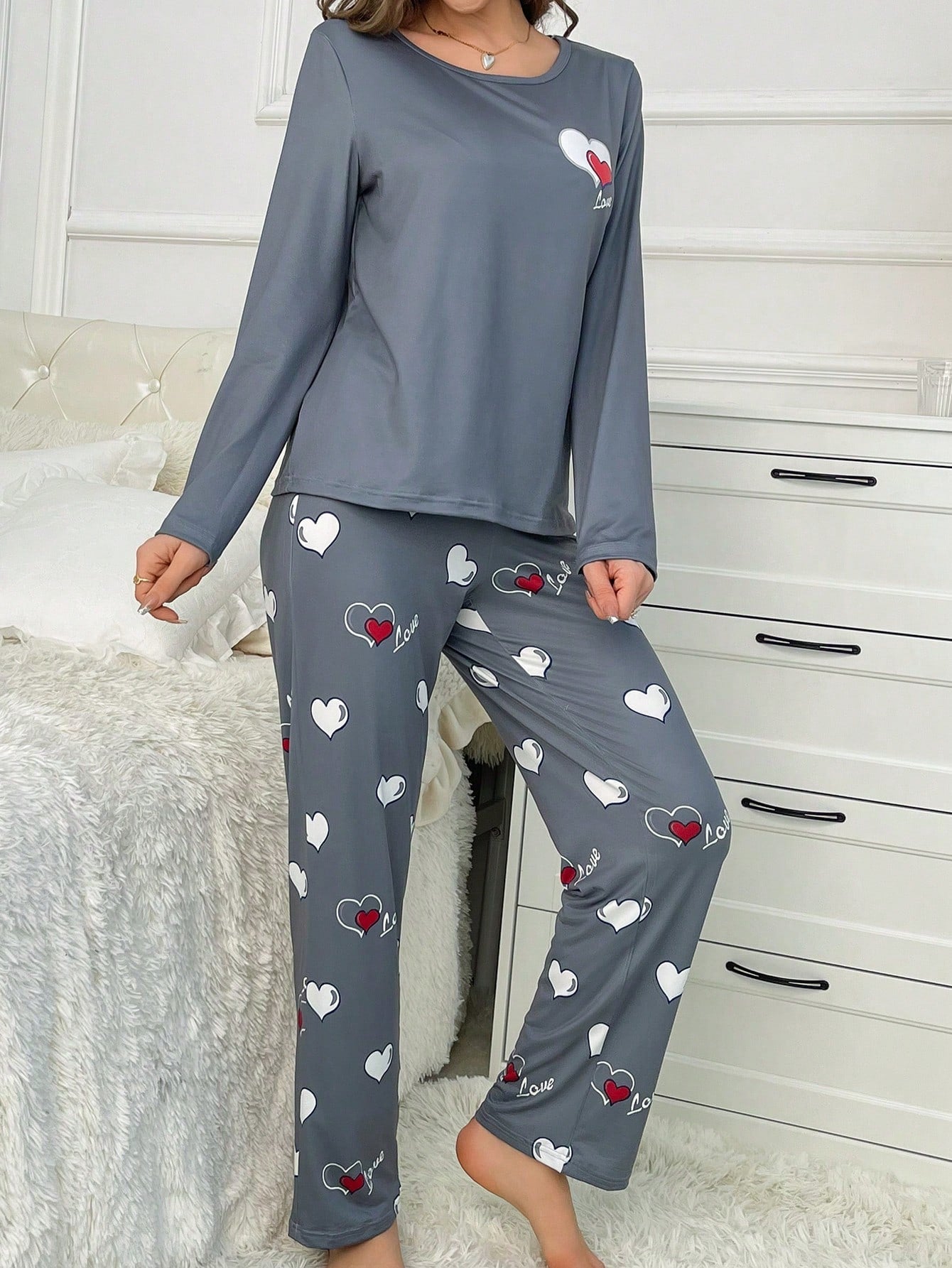 CoupledUp Heart & Letter Graphic PJ Set / Pajama Set - WestLine Apparel
