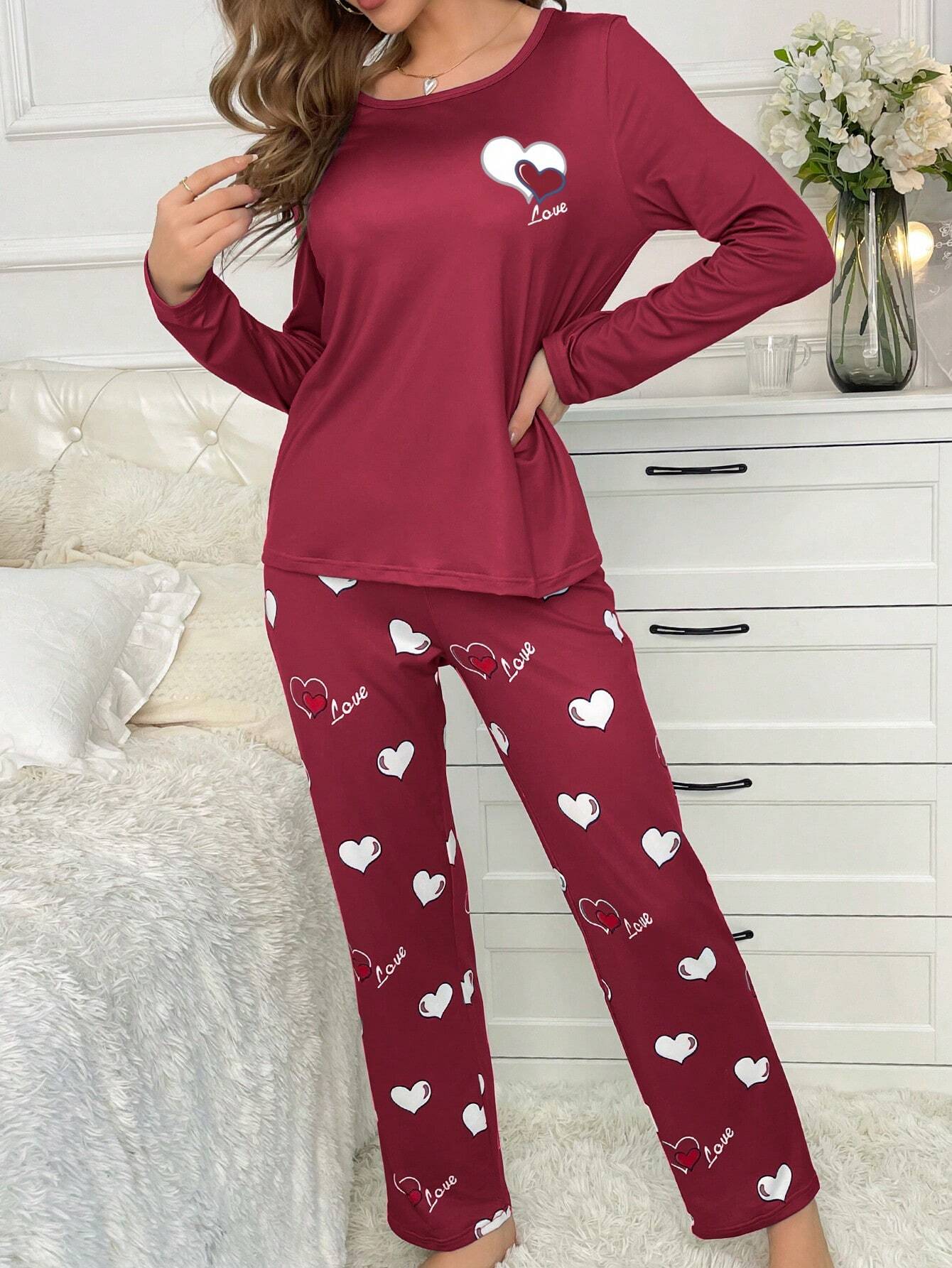 CoupledUp Heart & Letter Graphic PJ Set / Pajama Set - WestLine Apparel