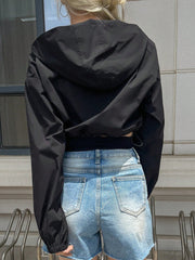 DAZY Graphic Print Zip Up Drop Shoulder Hooded Crop Jacket - WestLine Apparel