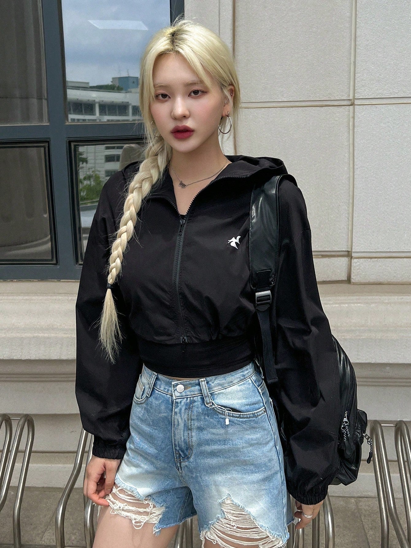 DAZY Graphic Print Zip Up Drop Shoulder Hooded Crop Jacket - WestLine Apparel