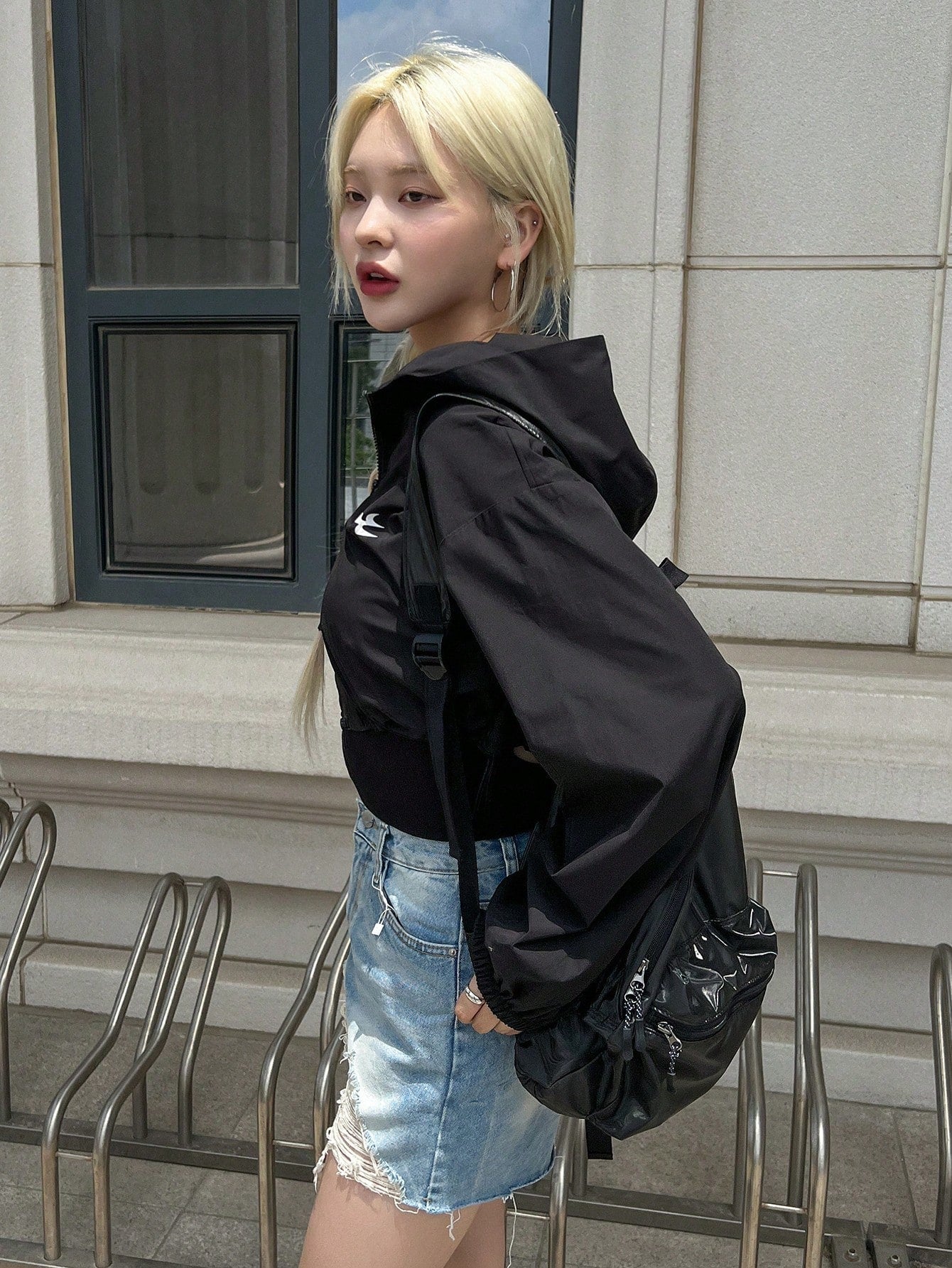 DAZY Graphic Print Zip Up Drop Shoulder Hooded Crop Jacket - WestLine Apparel