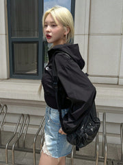 DAZY Graphic Print Zip Up Drop Shoulder Hooded Crop Jacket - WestLine Apparel