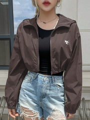 DAZY Graphic Print Zip Up Drop Shoulder Hooded Crop Jacket - WestLine Apparel