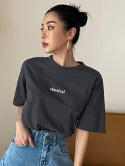 DAZY Letter Graphic Crew Neck Tee - WestLine Apparel