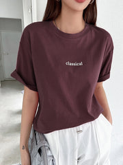 DAZY Letter Graphic Crew Neck Tee - WestLine Apparel