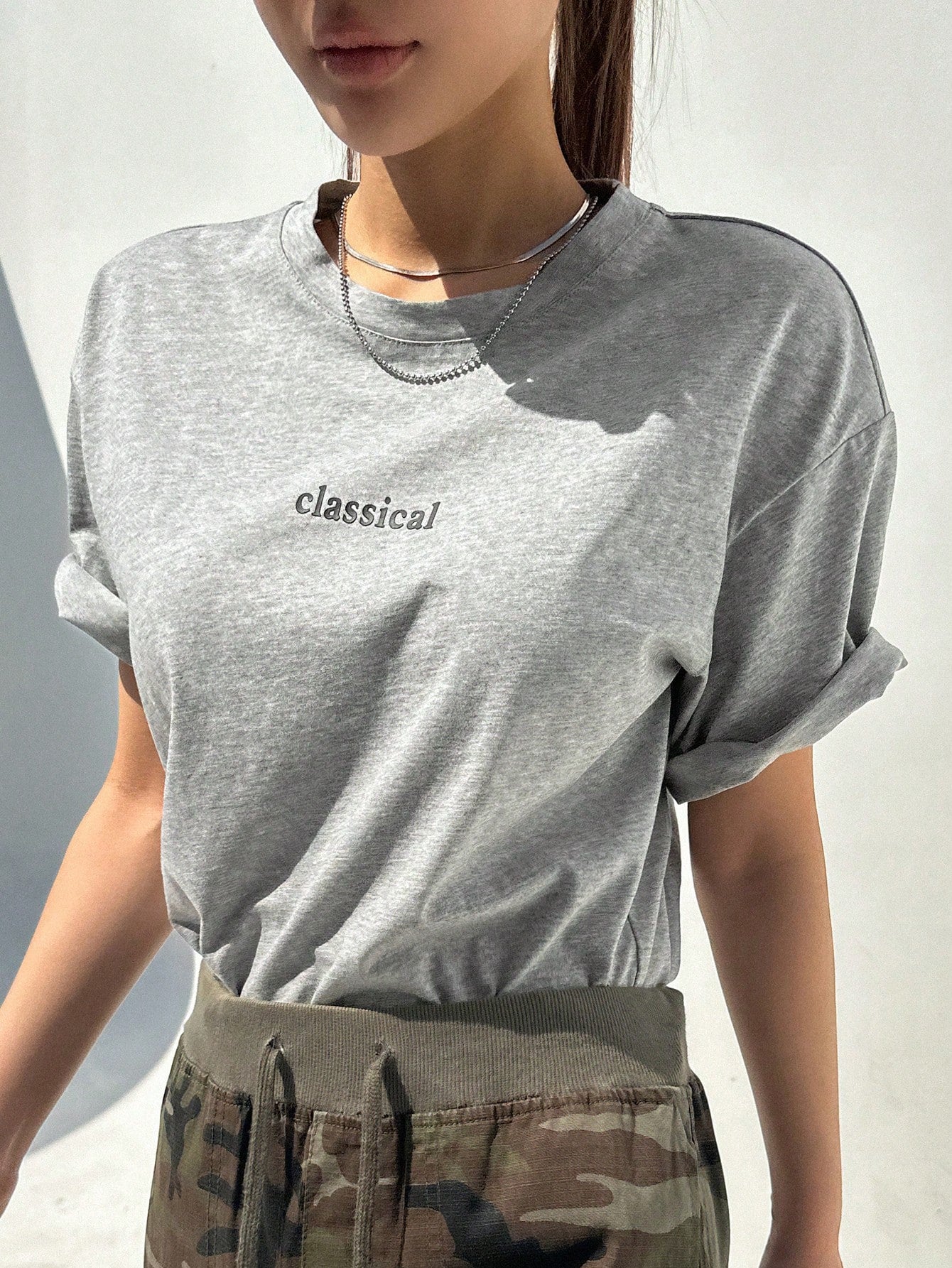 DAZY Letter Graphic Crew Neck Tee - WestLine Apparel