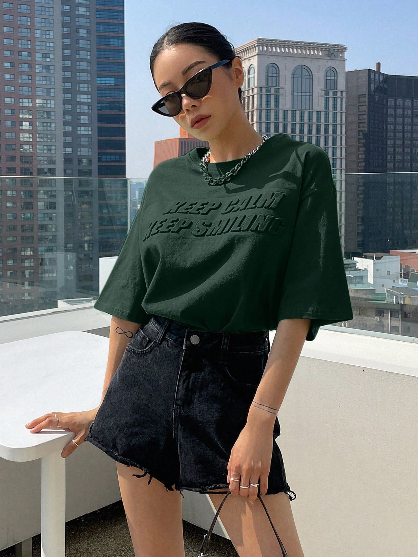 DAZY Slogan Pattern Drop Shoulder Tee KEEP CALM KEEP SMILING - WestLine Apparel