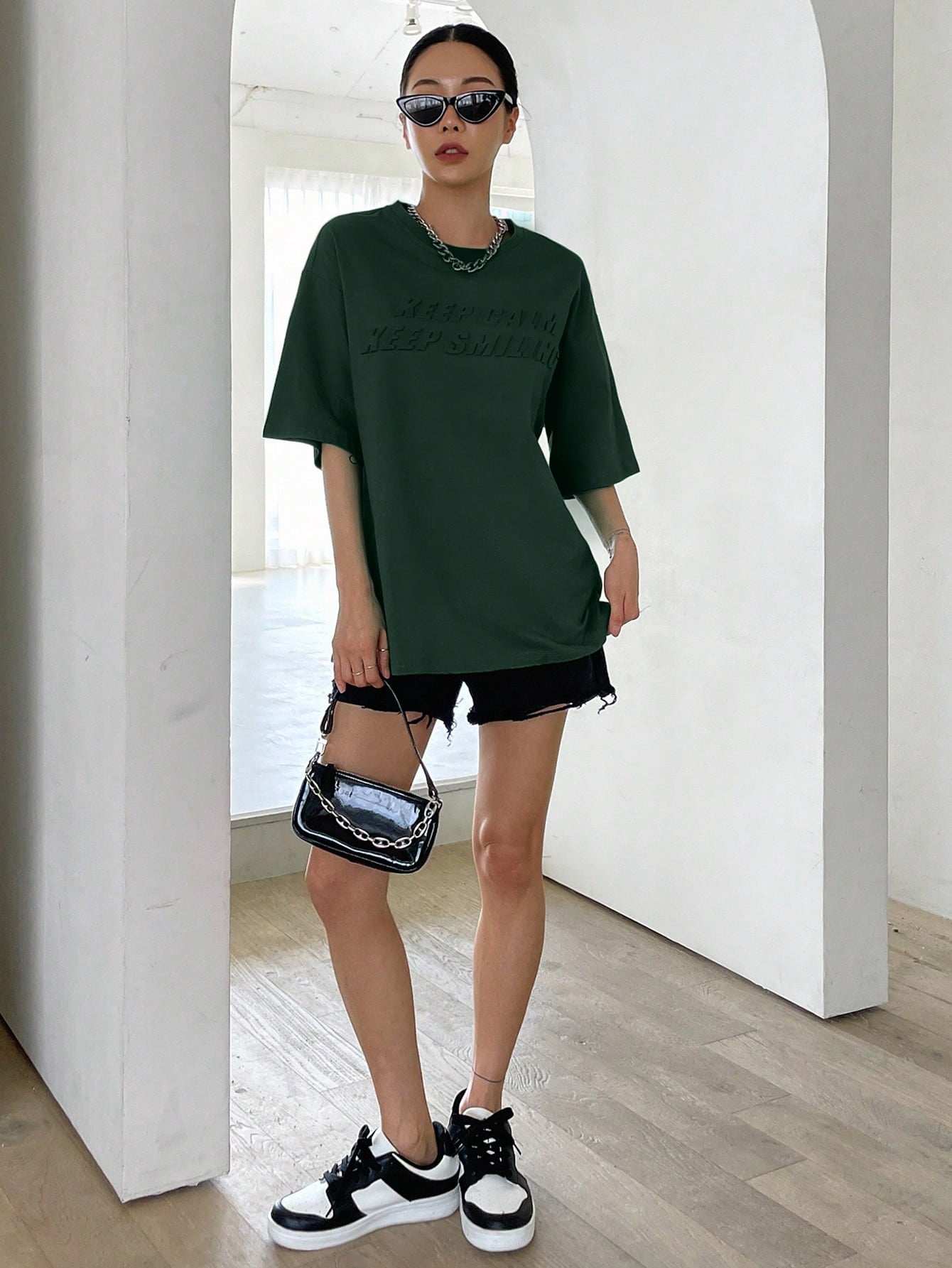 DAZY Slogan Pattern Drop Shoulder Tee KEEP CALM KEEP SMILING - WestLine Apparel