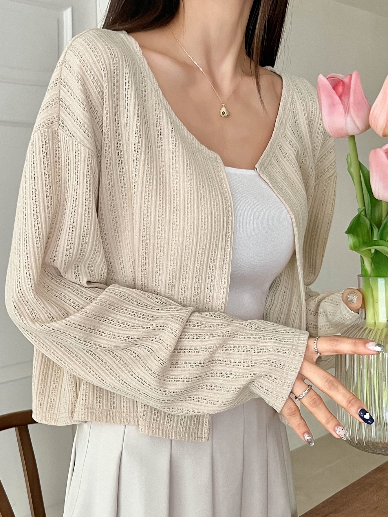 DAZY Solid Drop Shoulder Open Front Crop Jacket - WestLine Apparel