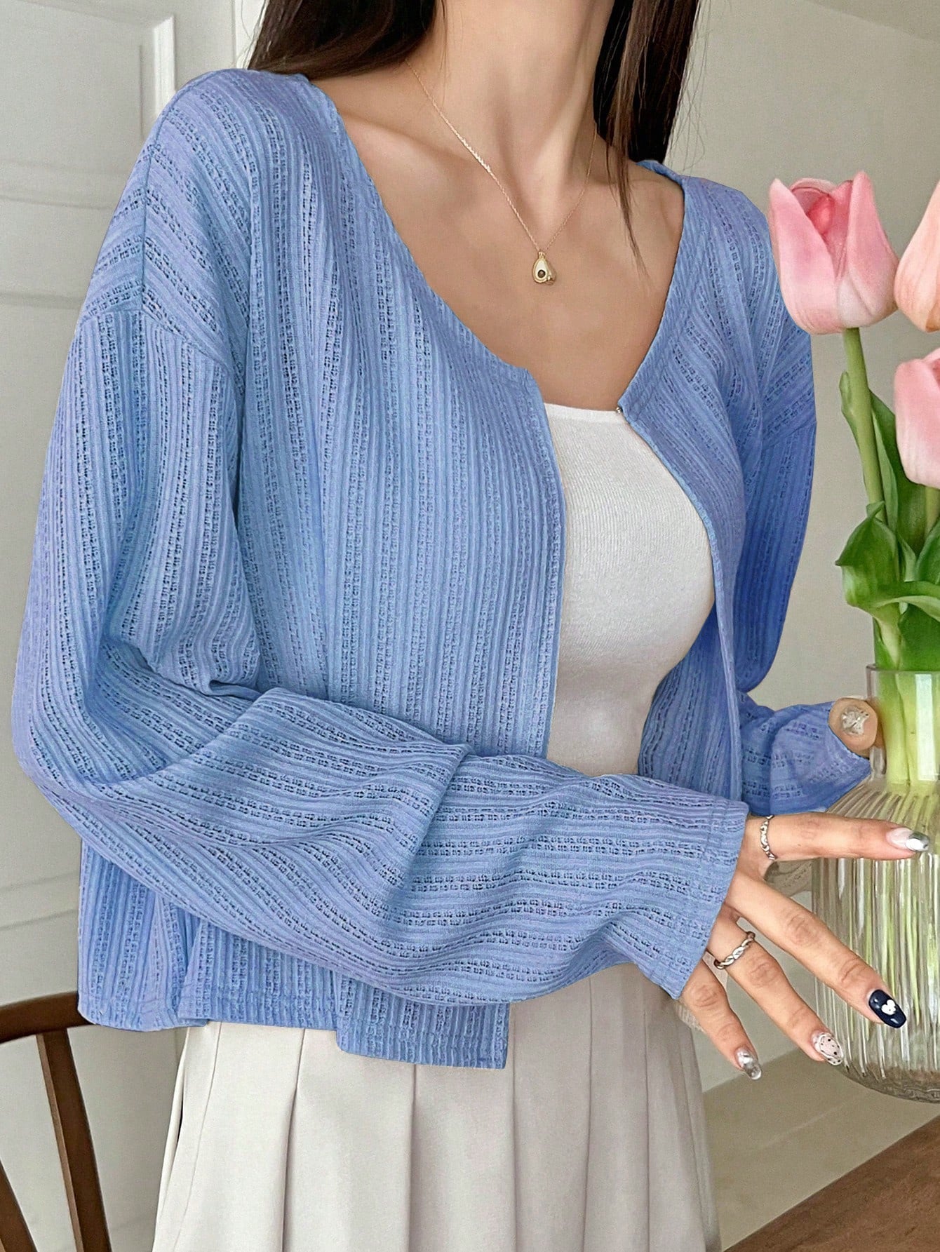 DAZY Solid Drop Shoulder Open Front Crop Jacket - WestLine Apparel