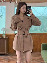 DAZY Women Business Casual Solid Color Double-Breasted Trench Coat - WestLine Apparel