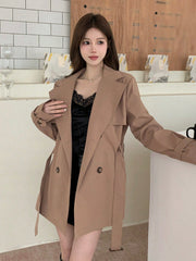 DAZY Women Business Casual Solid Color Double-Breasted Trench Coat - WestLine Apparel