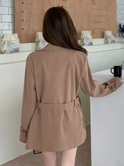 DAZY Women Business Casual Solid Color Double-Breasted Trench Coat - WestLine Apparel