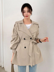 DAZY Women's Solid Color Lapel Double Breasted Long Sleeve Casual Business Trench Coat - WestLine Apparel