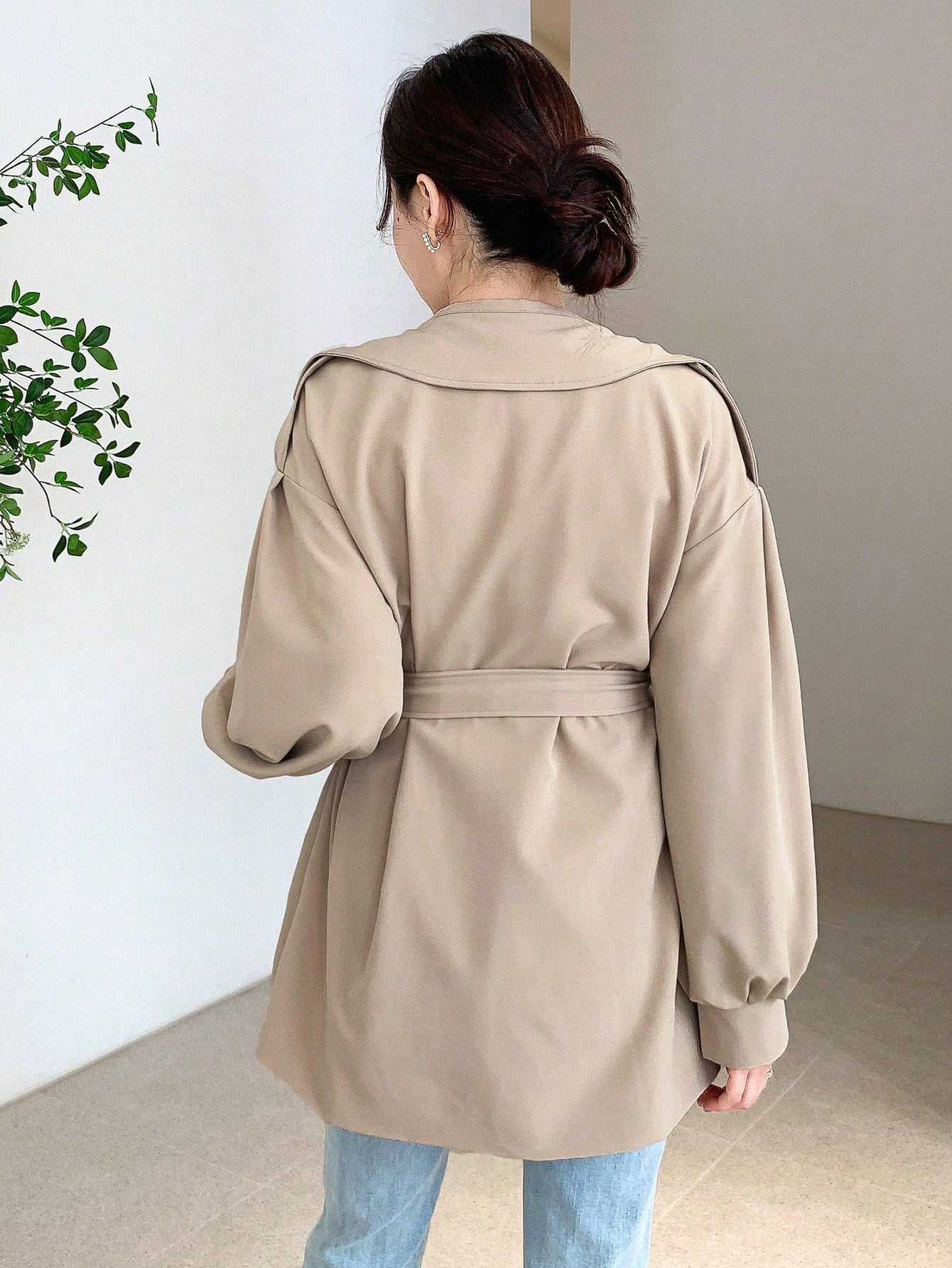 DAZY Women's Solid Color Lapel Double Breasted Long Sleeve Casual Business Trench Coat - WestLine Apparel