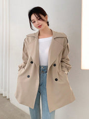 DAZY Women's Solid Color Lapel Double Breasted Long Sleeve Casual Business Trench Coat - WestLine Apparel